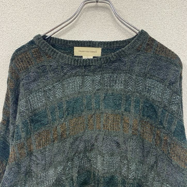 ～00s　croft＆barrow　アクリルニットセーター　ヴィンテージ　総柄　灰色　グレー　XLサイズ