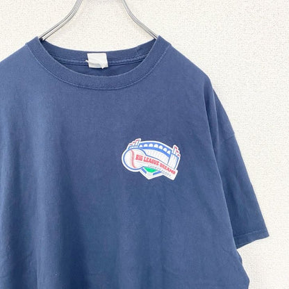 古着 used　Port&Company　ポートアンドカンパニー　半袖プリントTシャツ　野球　リーグ　ネイビー　XLサイズ