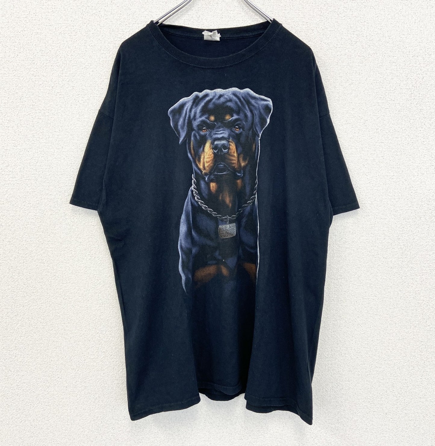 古着 used　FRUIT OF THE LOOM　半袖プリントTシャツ　ロットワイラー　カジュアル　クルーネック　黒　XLサイズ