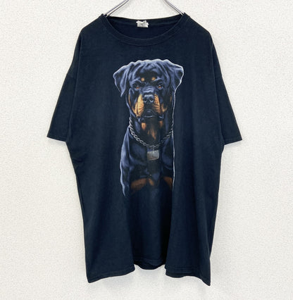 古着 used　FRUIT OF THE LOOM　半袖プリントTシャツ　ロットワイラー　カジュアル　クルーネック　黒　XLサイズ