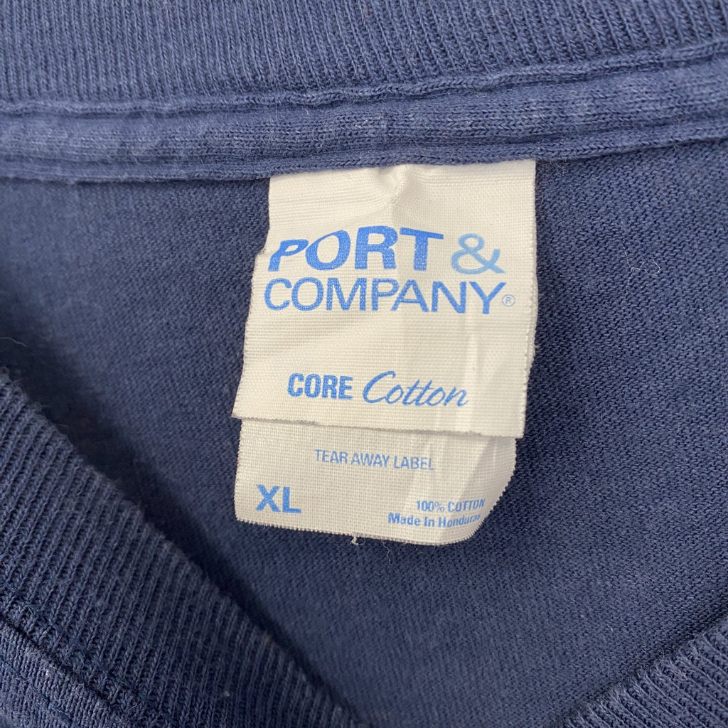 古着 used　Port&Company　ポートアンドカンパニー　半袖プリントTシャツ　野球　リーグ　ネイビー　XLサイズ