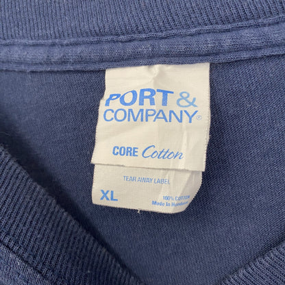 古着 used　Port&Company　ポートアンドカンパニー　半袖プリントTシャツ　野球　リーグ　ネイビー　XLサイズ