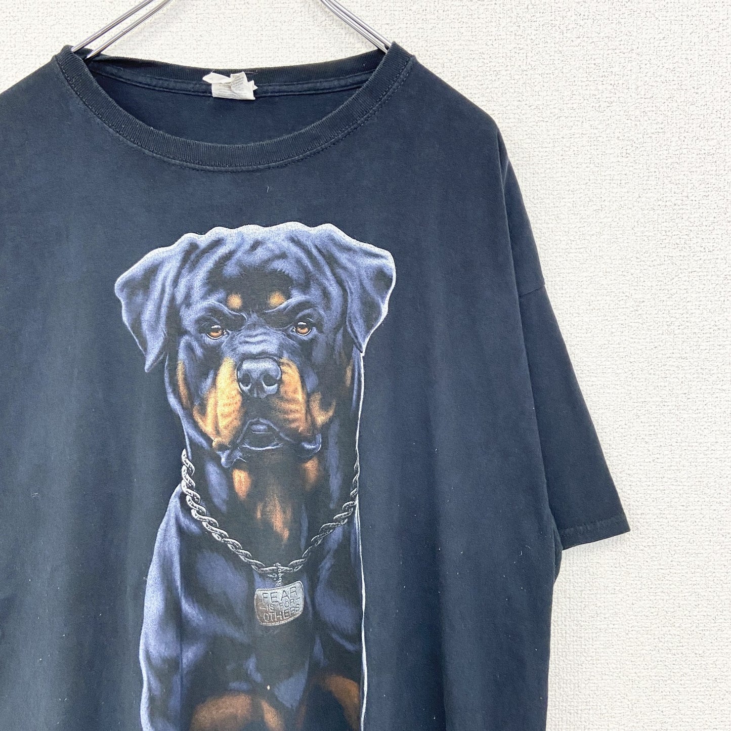 古着 used　FRUIT OF THE LOOM　半袖プリントTシャツ　ロットワイラー　カジュアル　クルーネック　黒　XLサイズ