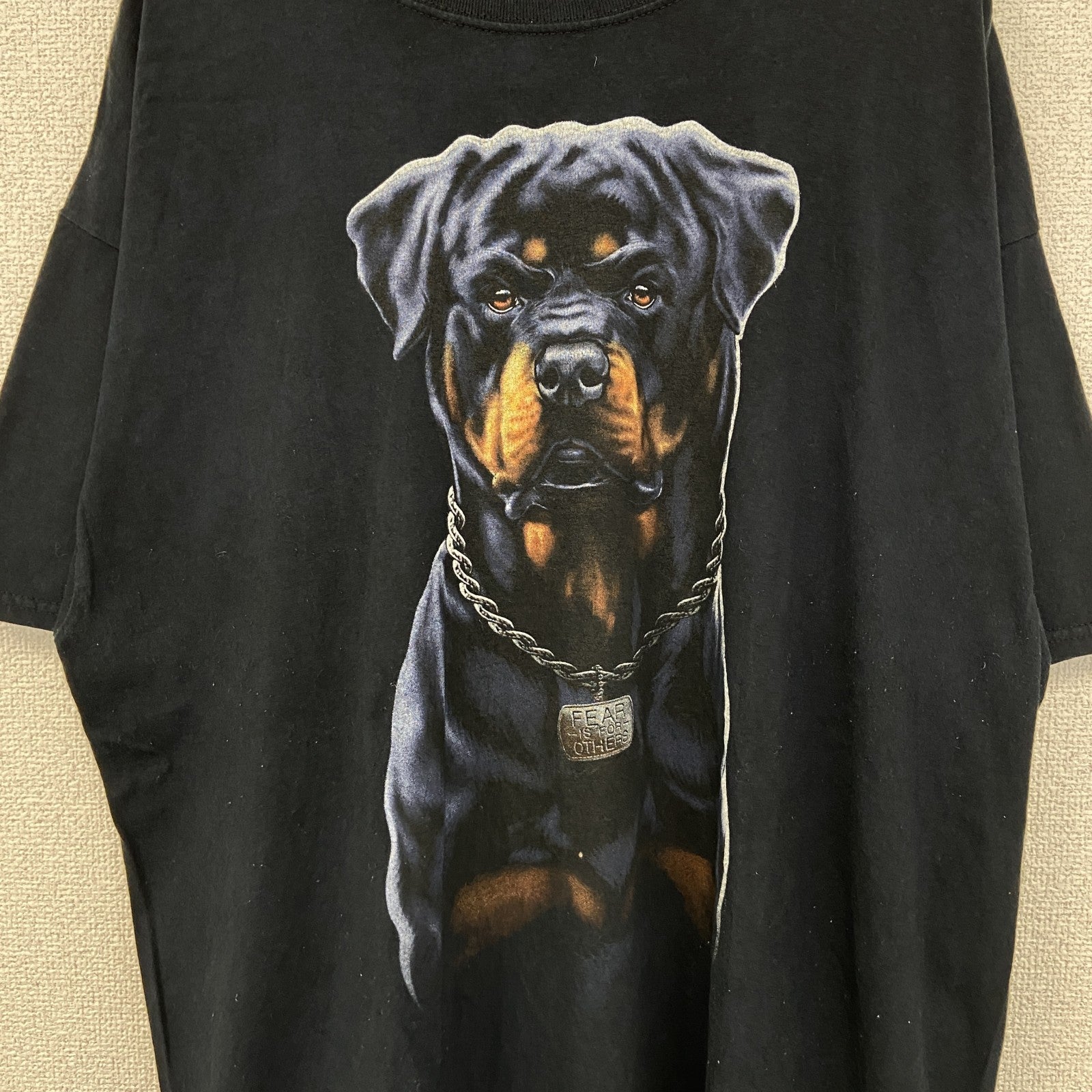 古着 used　FRUIT OF THE LOOM　半袖プリントTシャツ　ロットワイラー　カジュアル　クルーネック　黒　XLサイズ