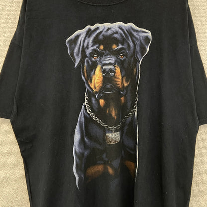 古着 used　FRUIT OF THE LOOM　半袖プリントTシャツ　ロットワイラー　カジュアル　クルーネック　黒　XLサイズ