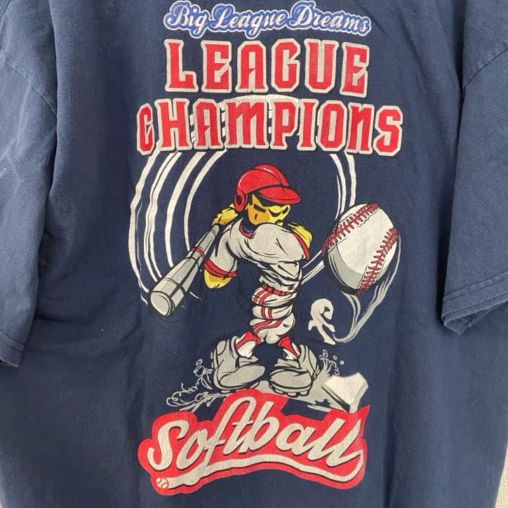 古着 used　Port&Company　ポートアンドカンパニー　半袖プリントTシャツ　野球　リーグ　ネイビー　XLサイズ