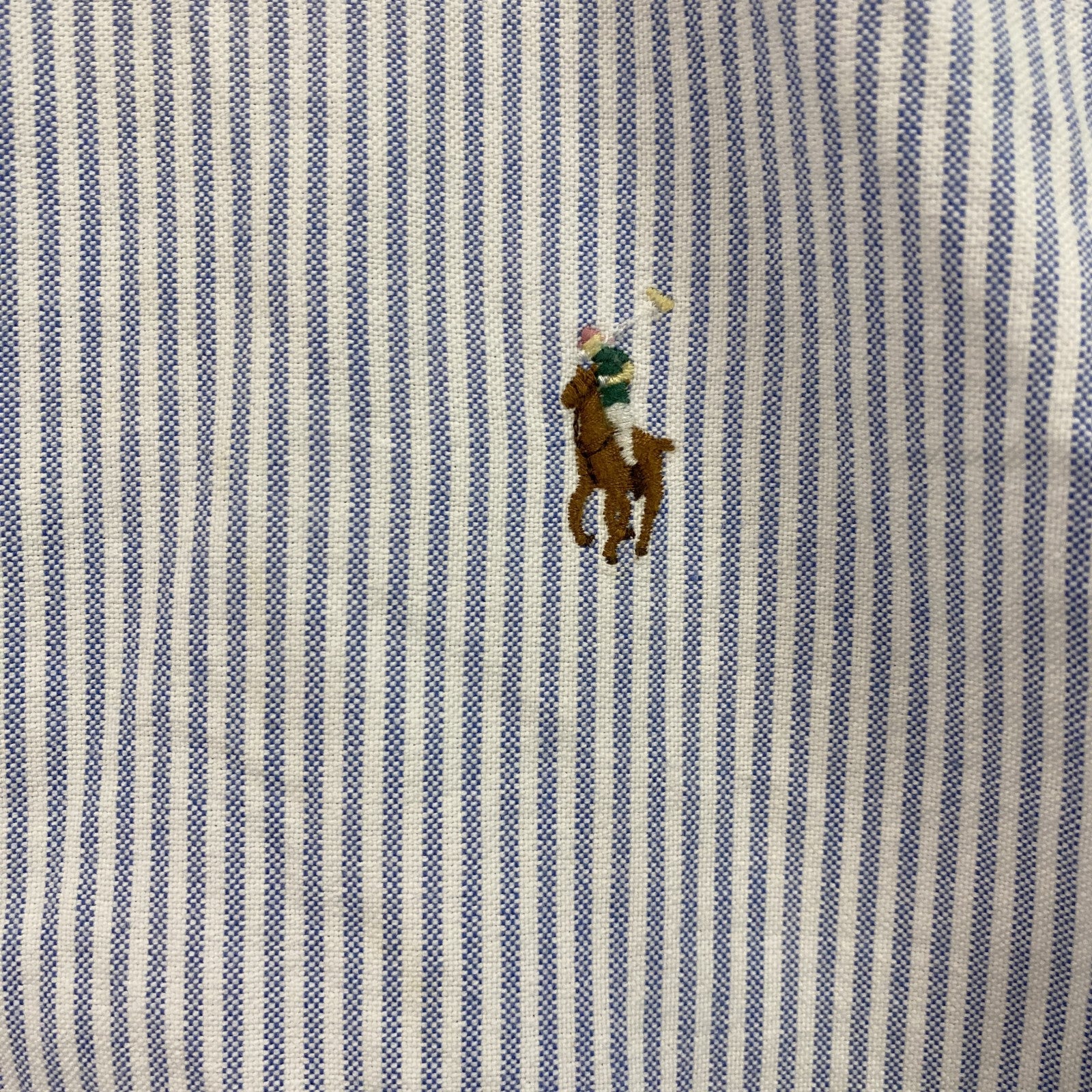 RALPH　LAUREN　ラルフローレン　長袖ボタンダウンシャツ　ストライプ柄　刺繍ロゴ　水色　ライトブルー　Lサイズ
