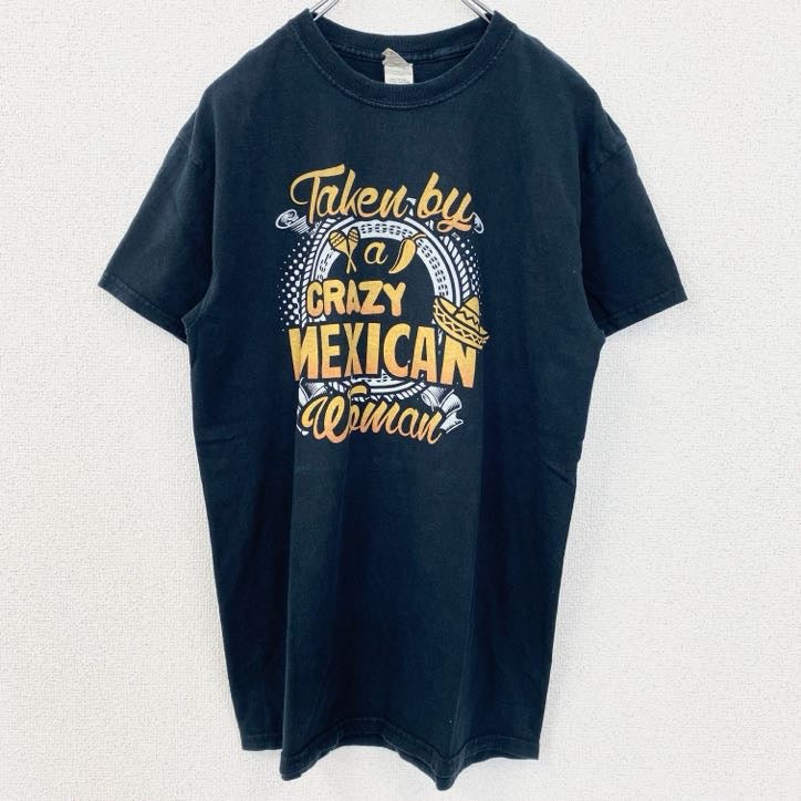 古着 used　GILDAN　ギルダン　半袖プリントTシャツ　CRAZY　MEXICAN　レトロ　黒　ブラック　Mサイズ