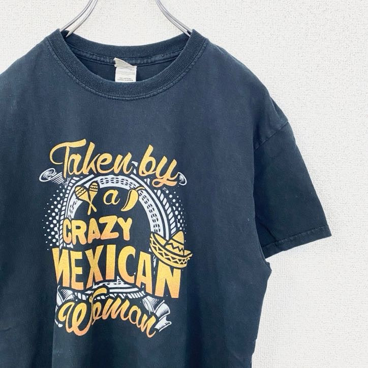 古着 used　GILDAN　ギルダン　半袖プリントTシャツ　CRAZY　MEXICAN　レトロ　黒　ブラック　Mサイズ