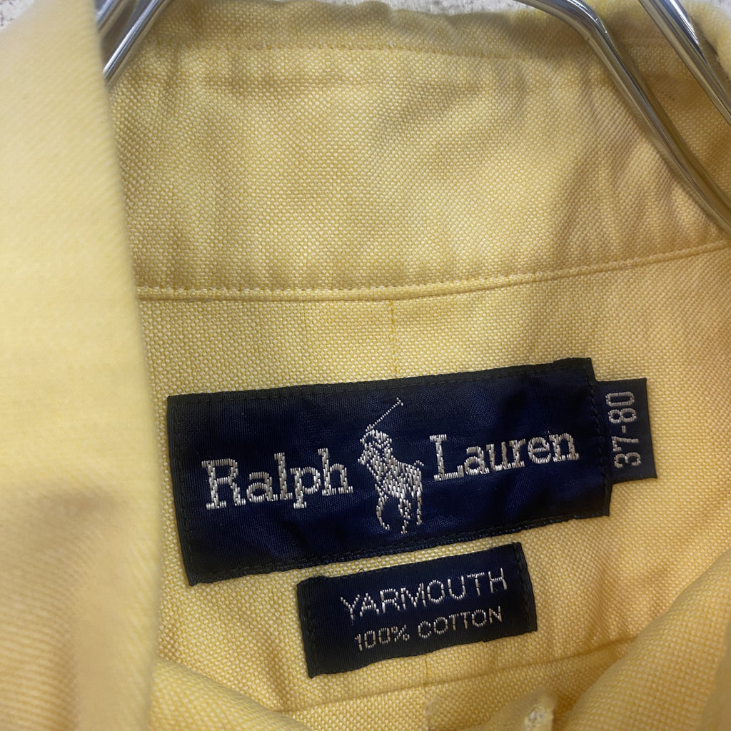 ～90s　RALPH LAUREN　ラルフローレン　YARMOUTH　長袖ボタンダウンシャツ　刺繍ロゴ　イエロー　37‐80サイズ
