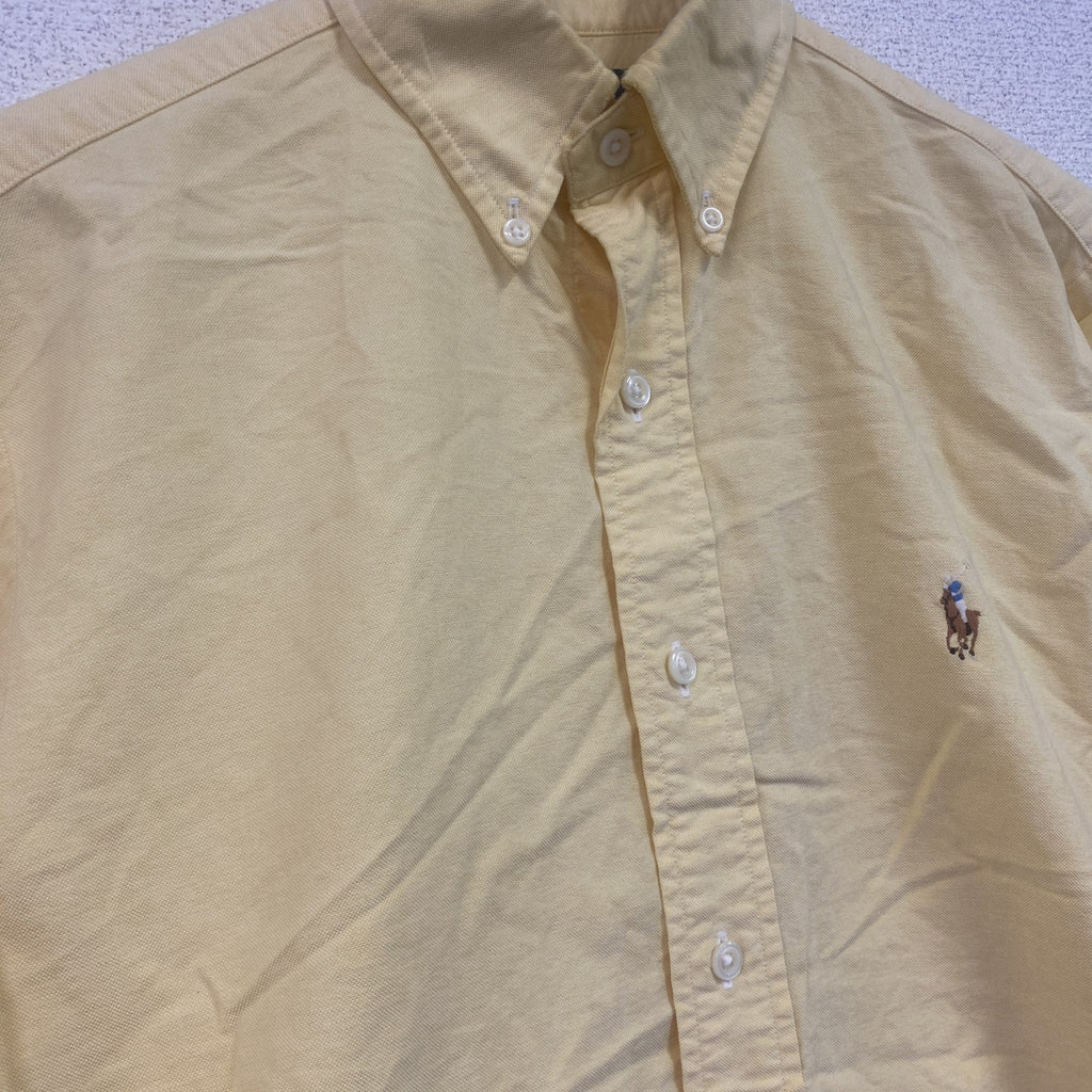 ～90s　RALPH LAUREN　ラルフローレン　YARMOUTH　長袖ボタンダウンシャツ　刺繍ロゴ　イエロー　37‐80サイズ