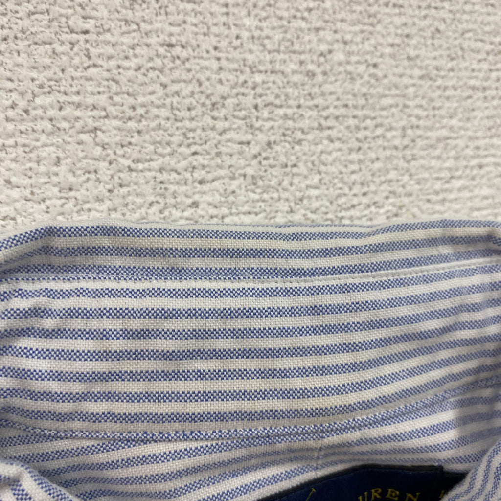 RALPH　LAUREN　ラルフローレン　長袖ボタンダウンシャツ　ストライプ柄　刺繍ロゴ　水色　ライトブルー　Lサイズ