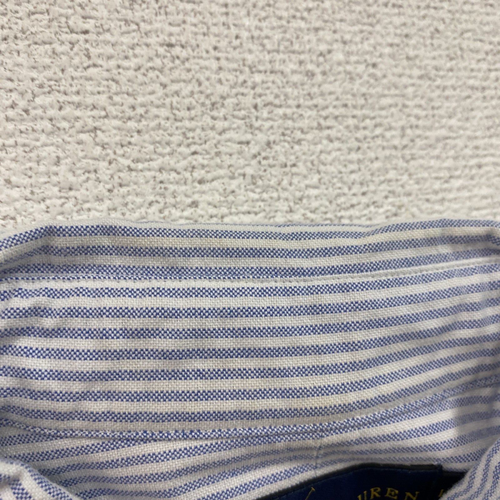 RALPH　LAUREN　ラルフローレン　長袖ボタンダウンシャツ　ストライプ柄　刺繍ロゴ　水色　ライトブルー　Lサイズ