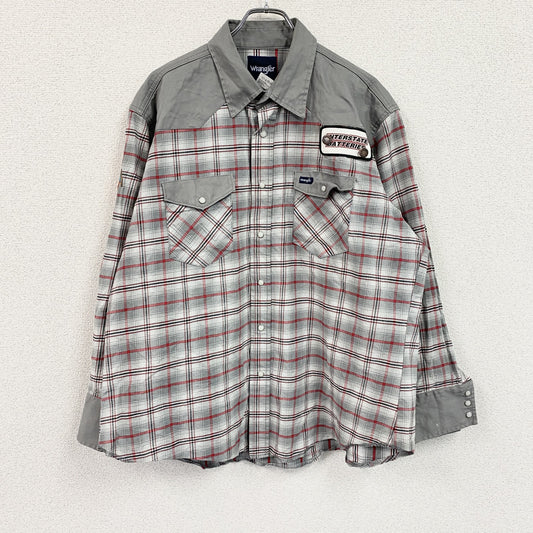 Wrangler　ラングラー　ポケモン　長袖ウエスタンシャツ　チェック柄　ワッペン　2つポケット　灰色　グレー　2Xサイズ