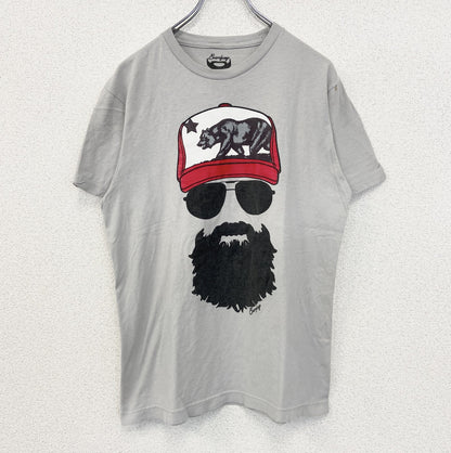 古着 used　Beard gang　半袖プリントTシャツ　カジュアルデザイン　熊　クルーネック　レトロ　グレー　Mサイズ