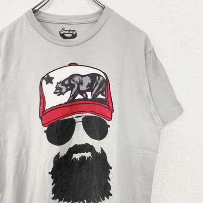 古着 used　Beard gang　半袖プリントTシャツ　カジュアルデザイン　熊　クルーネック　レトロ　グレー　Mサイズ
