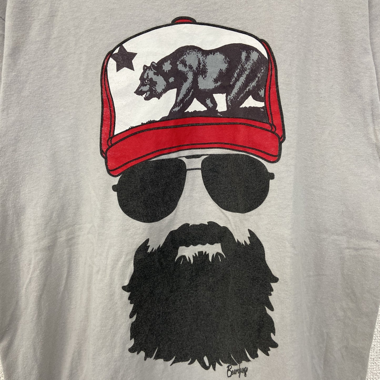 古着 used　Beard gang　半袖プリントTシャツ　カジュアルデザイン　熊　クルーネック　レトロ　グレー　Mサイズ