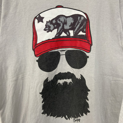古着 used　Beard gang　半袖プリントTシャツ　カジュアルデザイン　熊　クルーネック　レトロ　グレー　Mサイズ