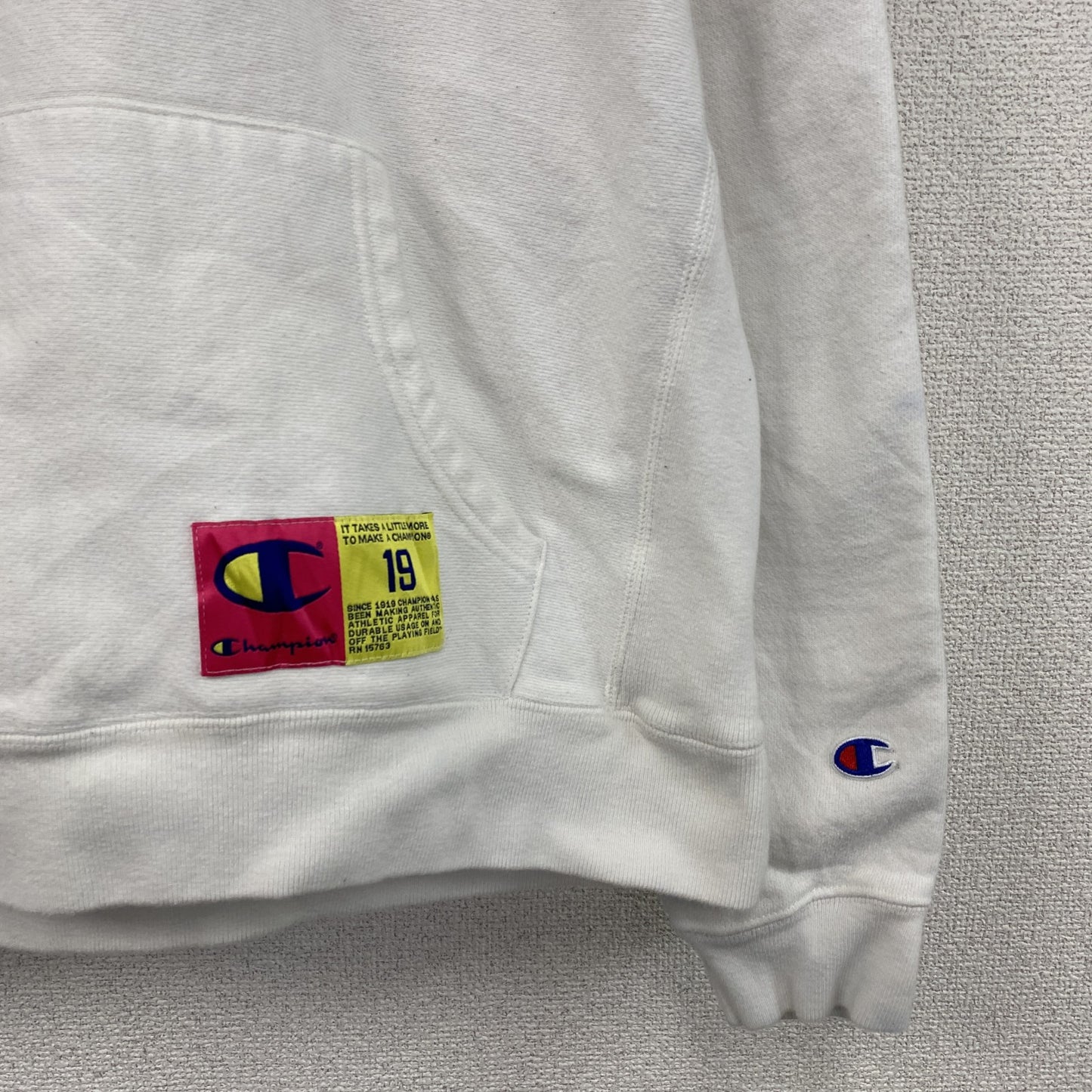 Champion　チャンピオン　リバースウィーブ　スウェットパーカー/フーディー　刺繡ロゴ　白　ホワイト　XLサイズ