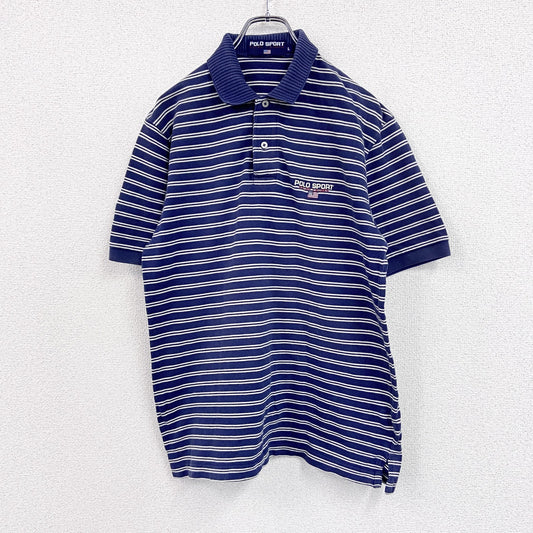 90s　POLO SPORT　ポロスポーツ　半袖ポロシャツ　ヴィンテージ　ボーダー柄　紺　ネイビー　Lサイズ