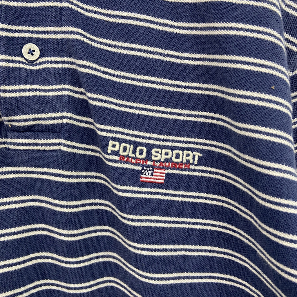 90s　POLO SPORT　ポロスポーツ　半袖ポロシャツ　ヴィンテージ　ボーダー柄　紺　ネイビー　Lサイズ