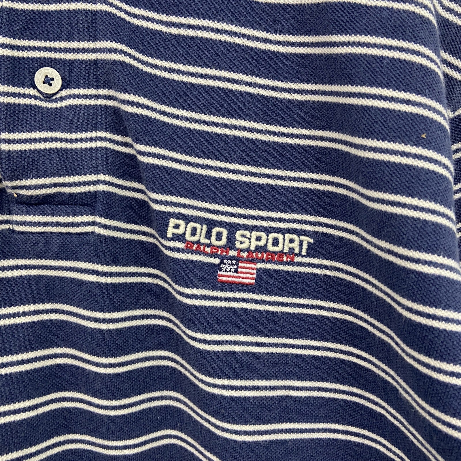 90s　POLO SPORT　ポロスポーツ　半袖ポロシャツ　ヴィンテージ　ボーダー柄　紺　ネイビー　Lサイズ