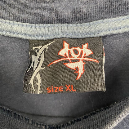 古着 used　ノースリーブ　リメイクカットタンクトップシャツ　ドラゴン　龍柄　バックプリント　クルーネック　ネイビー　XLサイズ