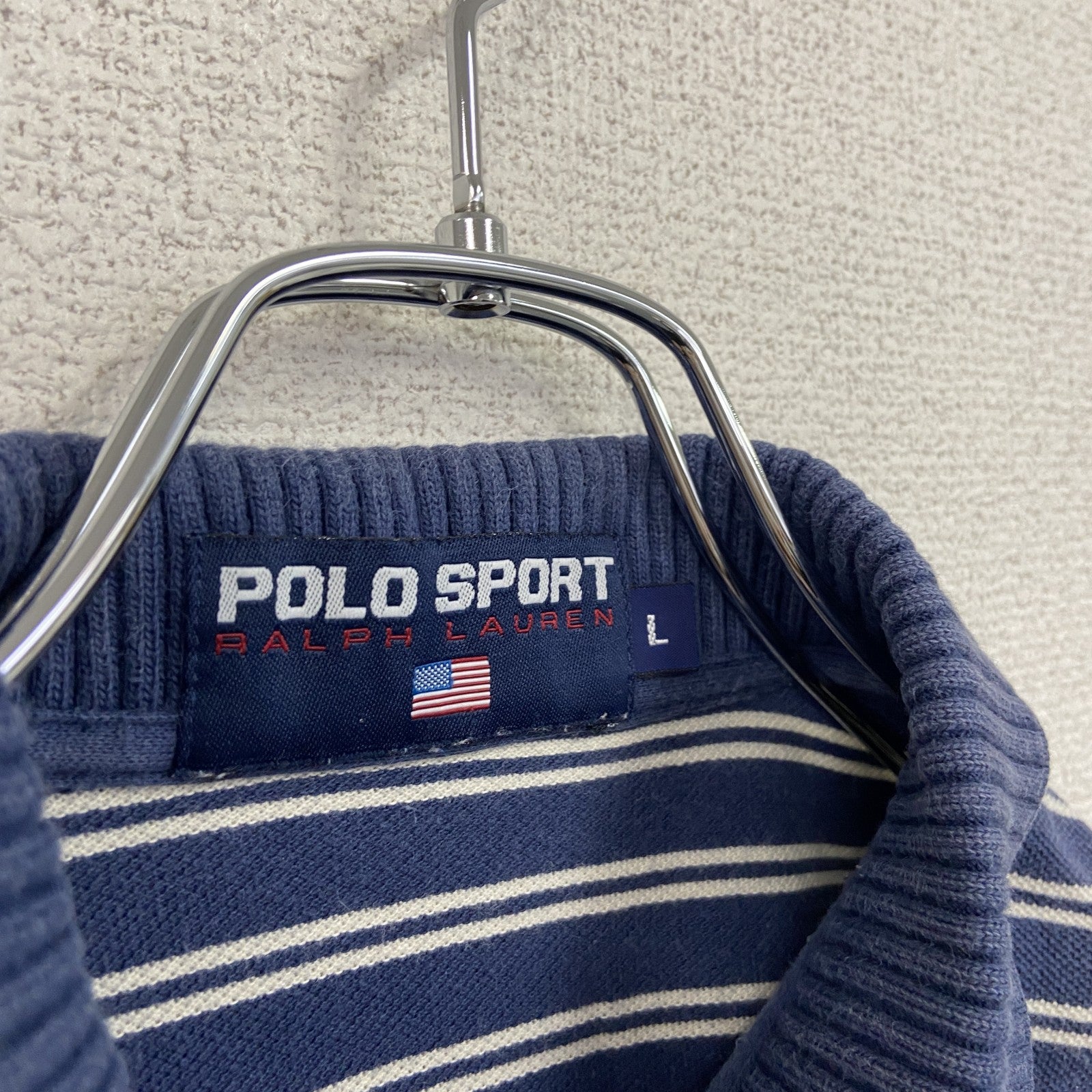 90s　POLO SPORT　ポロスポーツ　半袖ポロシャツ　ヴィンテージ　ボーダー柄　紺　ネイビー　Lサイズ