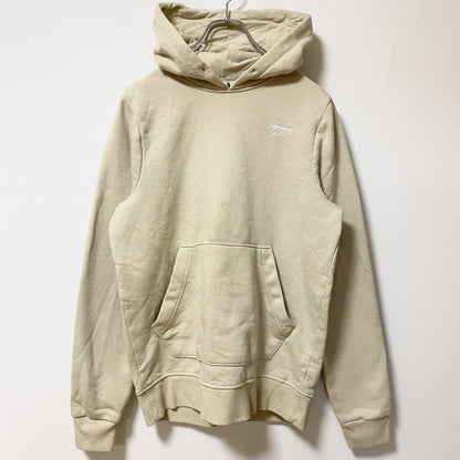古着 used　Reebok リーボック　長袖ワンポイントロゴ刺パーカー　スウェットフーディ　ベージュ　カジュアル　Sサイズ