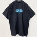 古着 used　SHANGRI-LA　半袖刺繍Tシャツ　ネパール　ブッタアイ　クルーネック　レトロデザイン　黒　ブラック
