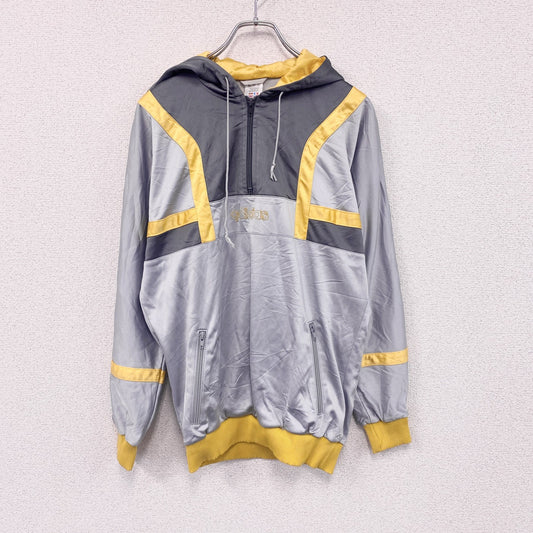 80s　adidas　アディダス　トラックジャケット/ハーフジップジャージパーカー　ヴィンテージ　黄色　イエロー　グレー　