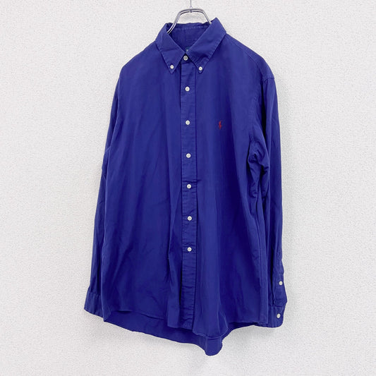 90s　Ralph Lauren　ラルフローレン　長袖ボタンダウンシャツ　ヴィンテージ　青　ブルー　Lサイズ