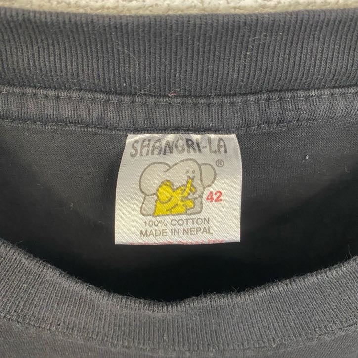 古着 used　SHANGRI-LA　半袖刺繍Tシャツ　ネパール　ブッタアイ　クルーネック　レトロデザイン　黒　ブラック