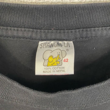 古着 used　SHANGRI-LA　半袖刺繍Tシャツ　ネパール　ブッタアイ　クルーネック　レトロデザイン　黒　ブラック