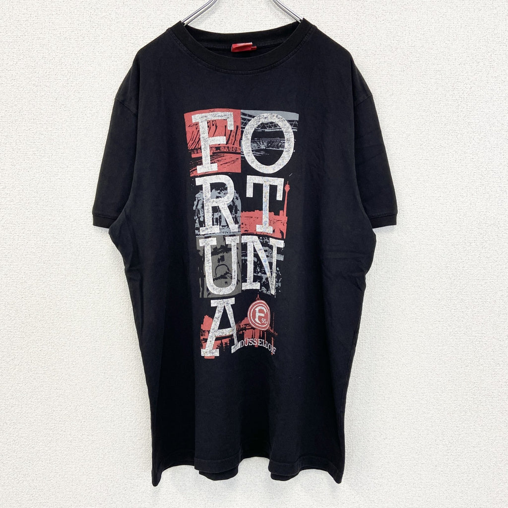 古着 used　F95　半袖プリントTシャツ　ビッグT　FORTUNA　カジュアルデザイン　クルーネック　黒　XXLサイズ
