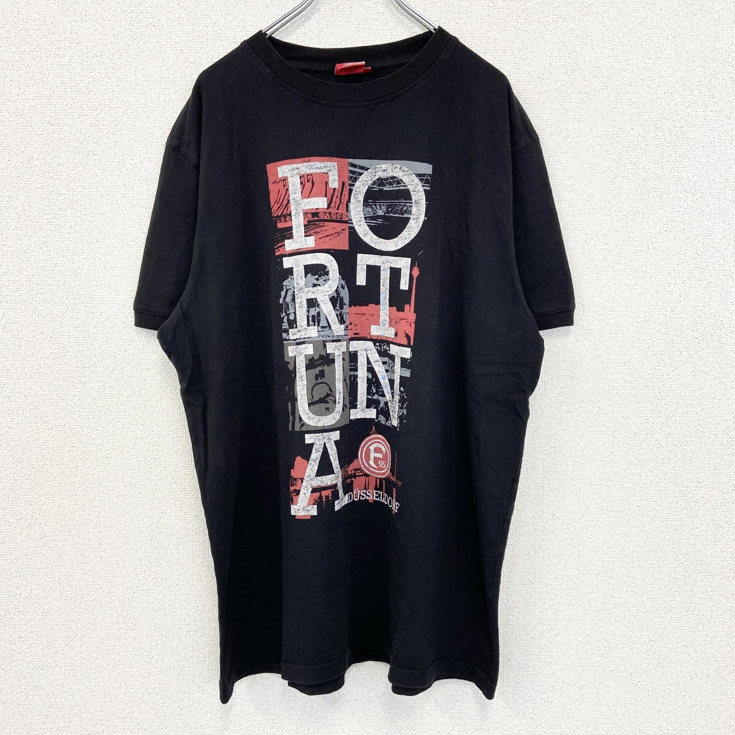 古着 used　F95　半袖プリントTシャツ　ビッグT　FORTUNA　カジュアルデザイン　クルーネック　黒　XXLサイズ