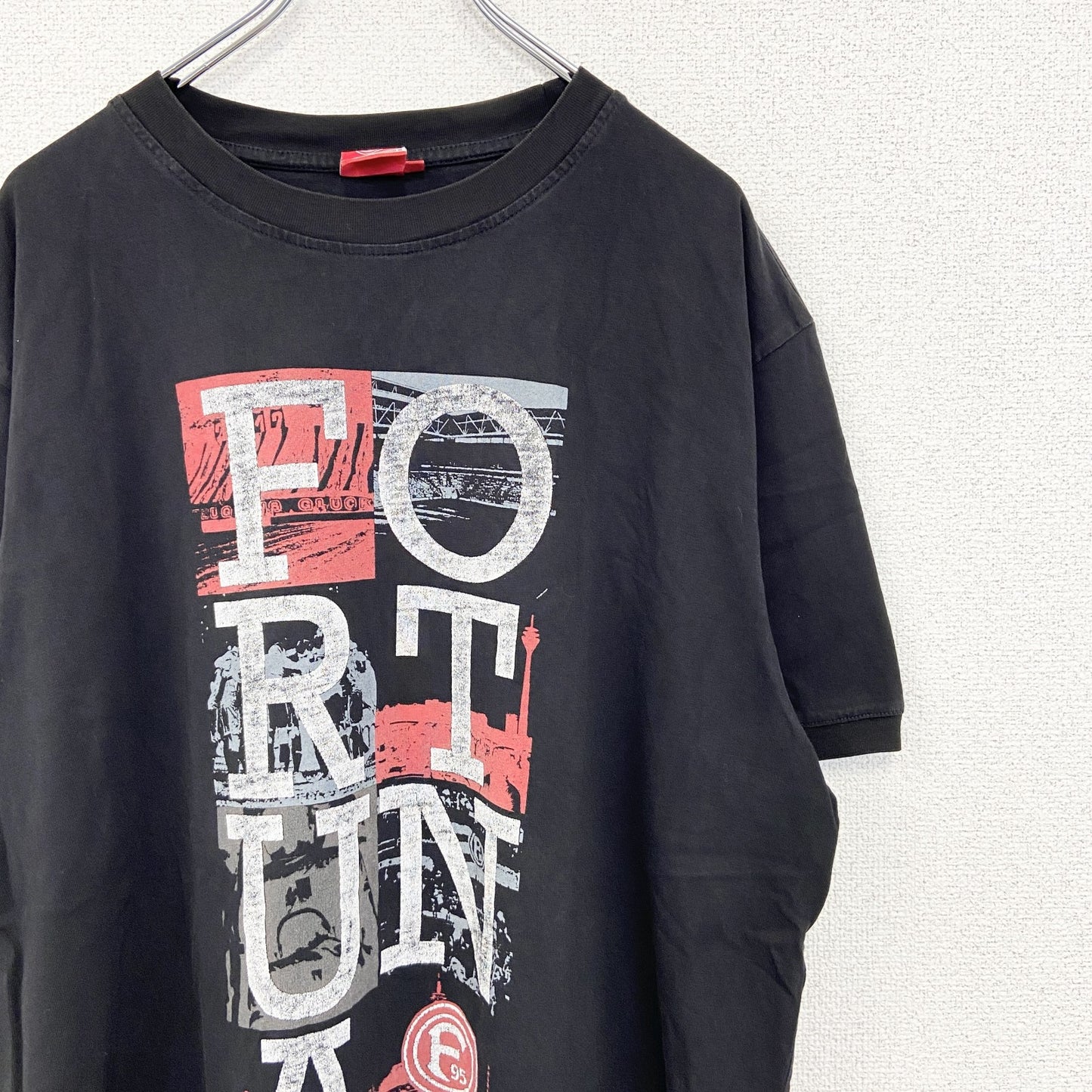 古着 used　F95　半袖プリントTシャツ　ビッグT　FORTUNA　カジュアルデザイン　クルーネック　黒　XXLサイズ
