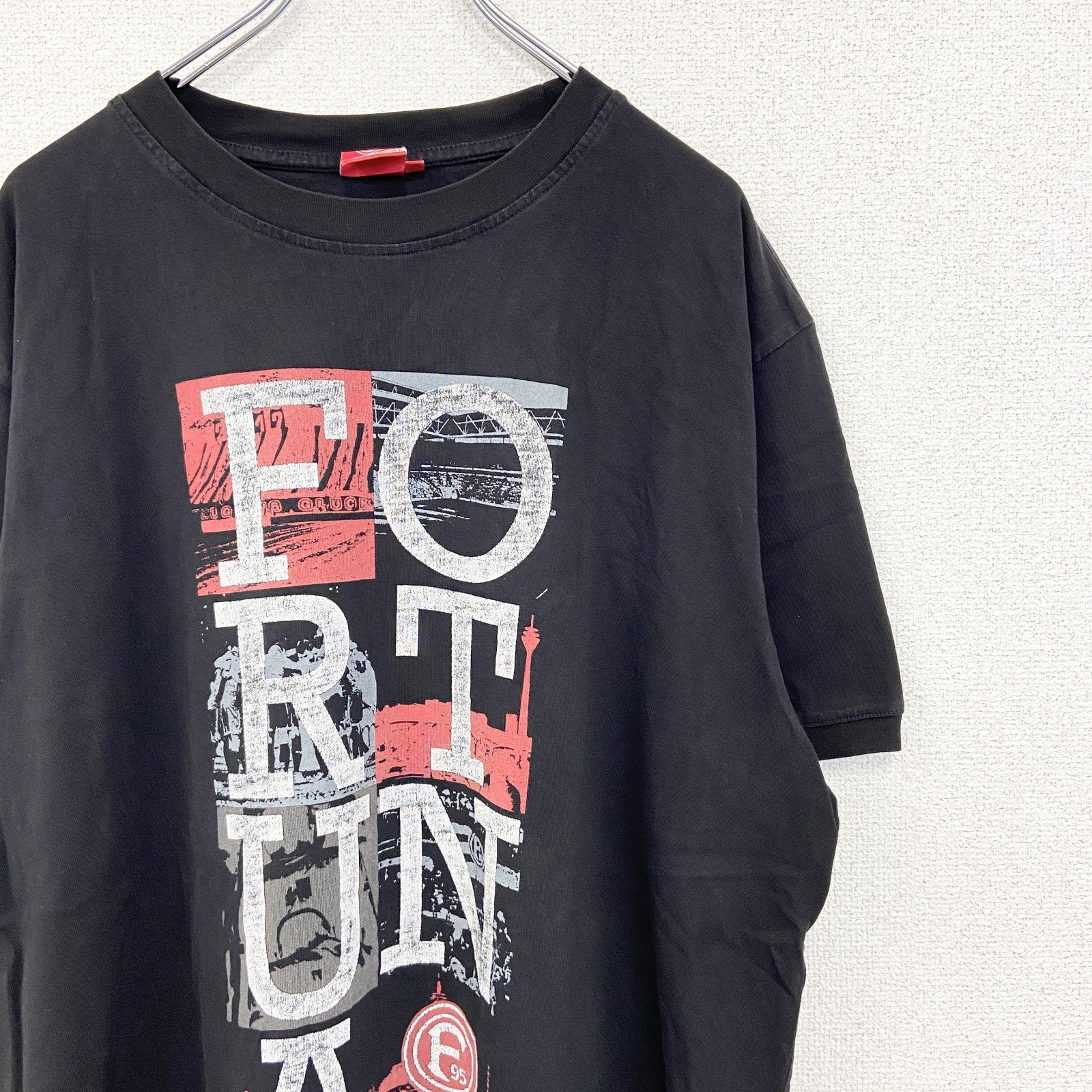 古着 used　F95　半袖プリントTシャツ　ビッグT　FORTUNA　カジュアルデザイン　クルーネック　黒　XXLサイズ