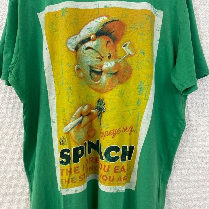 古着 used　POPEYE　ポパイ　半袖コミックプリントTシャツ　クルーネック　レトロデザイン　緑　グリーン　Lサイズ