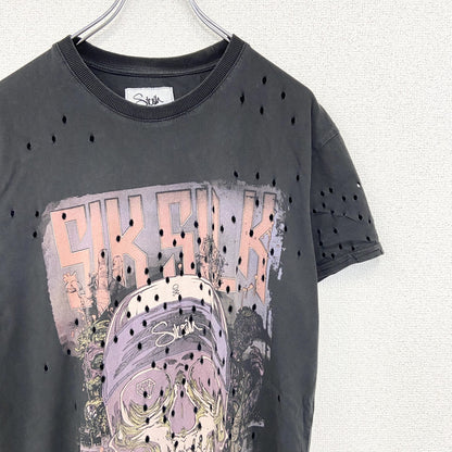 古着 used　Sik sih　半袖プリントTシャツ　ダメージ加工　リメイク　スカル　アバンギャルド　クルーネック　黒　Mサイズ