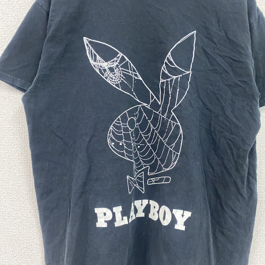 PLAYBOY　プレイボーイ　半袖プリントTシャツ　蜘蛛の巣　黒　ブラック