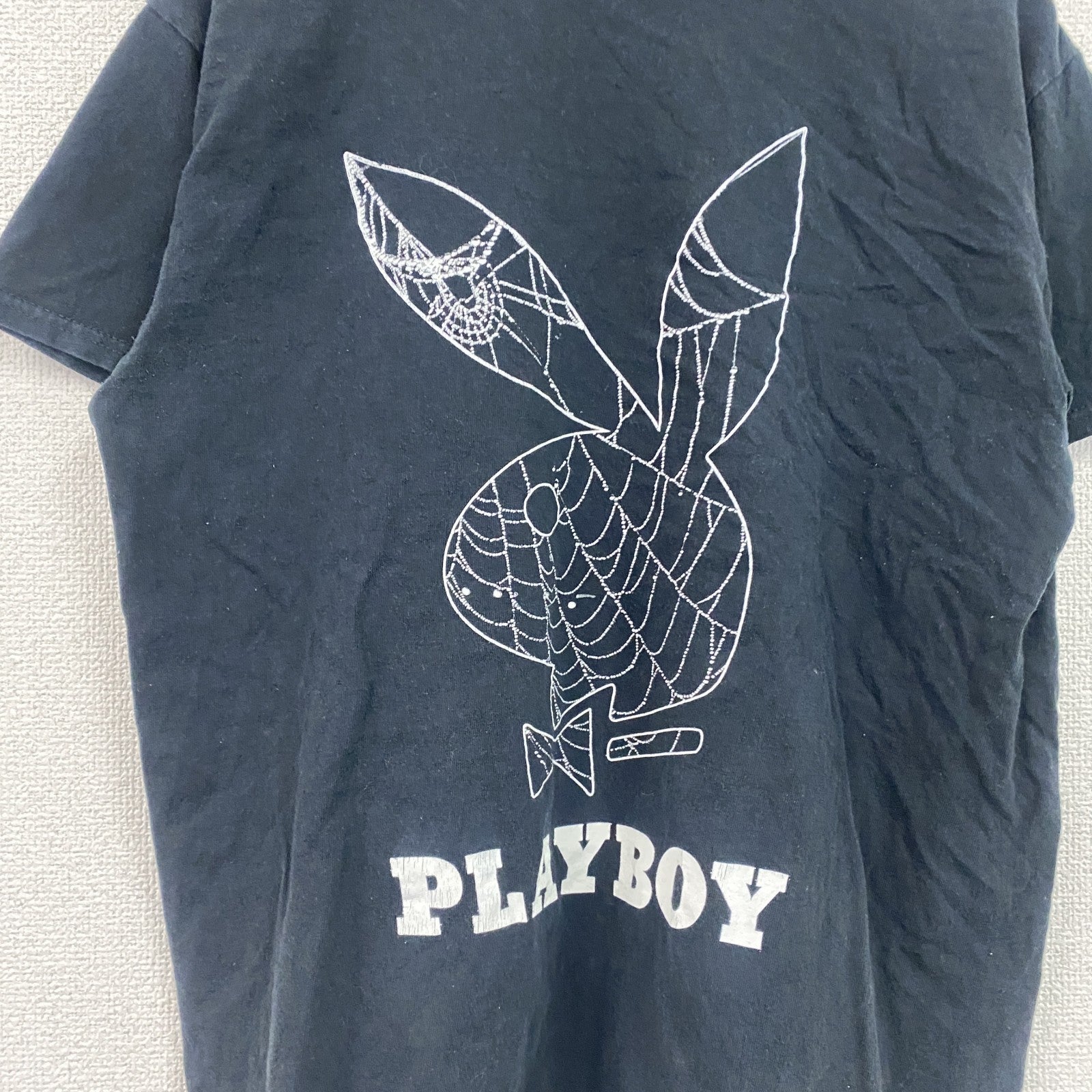 PLAYBOY　プレイボーイ　半袖プリントTシャツ　蜘蛛の巣　黒　ブラック