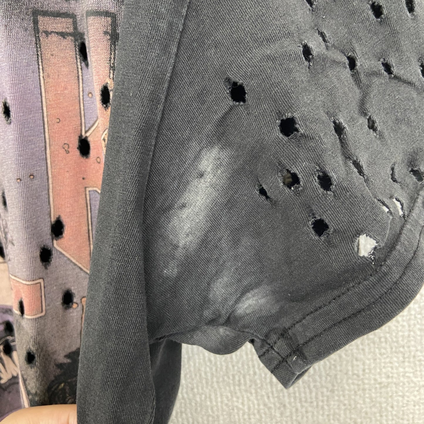 古着 used　Sik sih　半袖プリントTシャツ　ダメージ加工　リメイク　スカル　アバンギャルド　クルーネック　黒　Mサイズ
