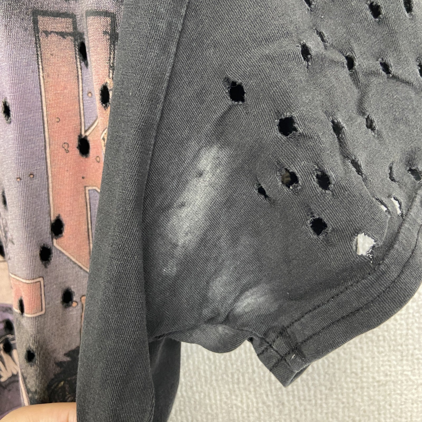 古着 used　Sik sih　半袖プリントTシャツ　ダメージ加工　リメイク　スカル　アバンギャルド　クルーネック　黒　Mサイズ