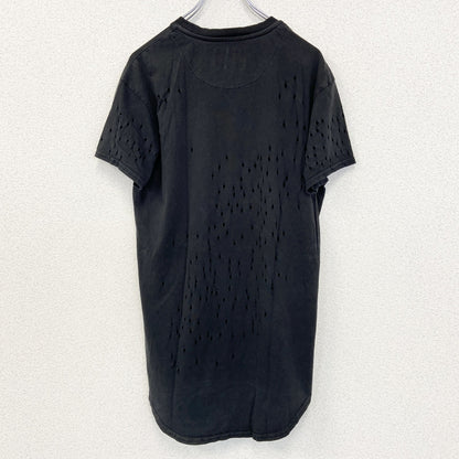 古着 used　Sik sih　半袖プリントTシャツ　ダメージ加工　リメイク　スカル　アバンギャルド　クルーネック　黒　Mサイズ