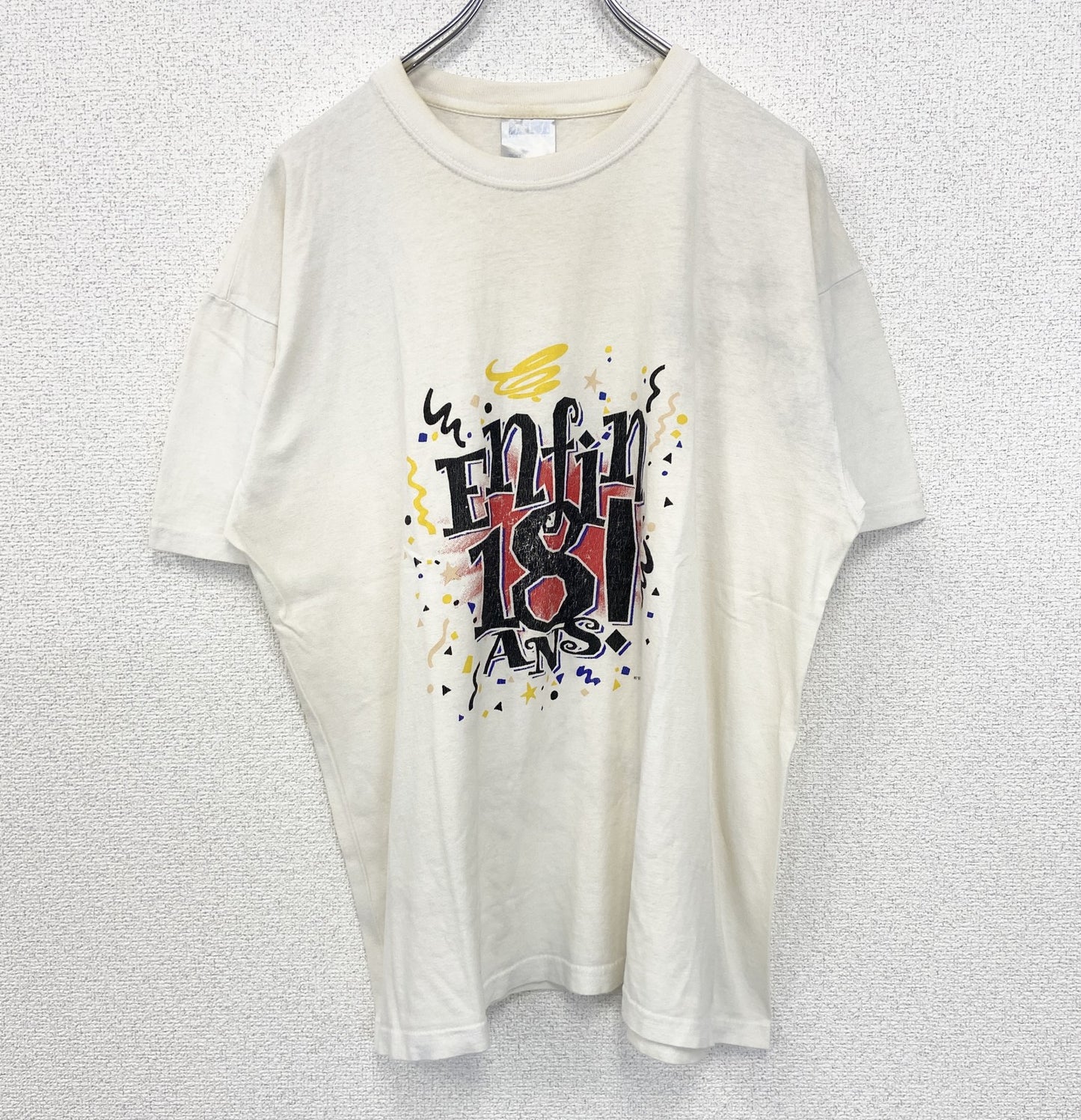 古着 used　SOL'S ソールズ　半袖プリントTシャツ　ビッグT　カジュアルデザイン　クルーネック　レトロ　白　XLサイズ