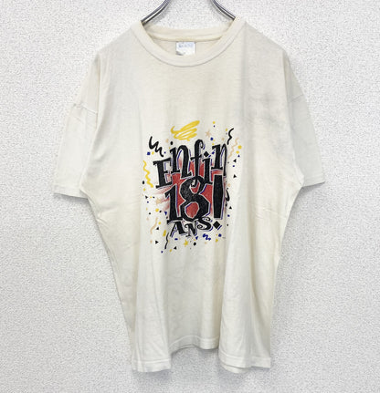 古着 used　SOL'S ソールズ　半袖プリントTシャツ　ビッグT　カジュアルデザイン　クルーネック　レトロ　白　XLサイズ