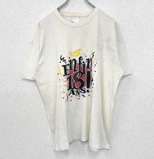 古着 used　SOL'S ソールズ　半袖プリントTシャツ　ビッグT　カジュアルデザイン　クルーネック　レトロ　白　XLサイズ