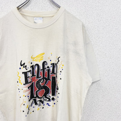古着 used　SOL'S ソールズ　半袖プリントTシャツ　ビッグT　カジュアルデザイン　クルーネック　レトロ　白　XLサイズ