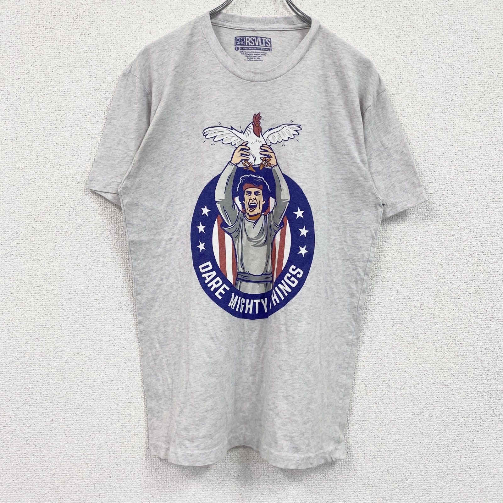 RSVLTS　半袖プリントアニマルTシャツ　アーチプリント　星条旗　灰色　グレー　Lサイズ
